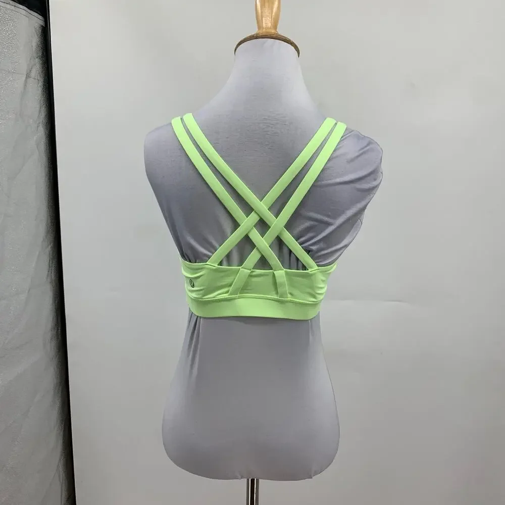Lululemon Sports Bra Women 8 Acid Lime Longline Strappy Crossback Padded Support